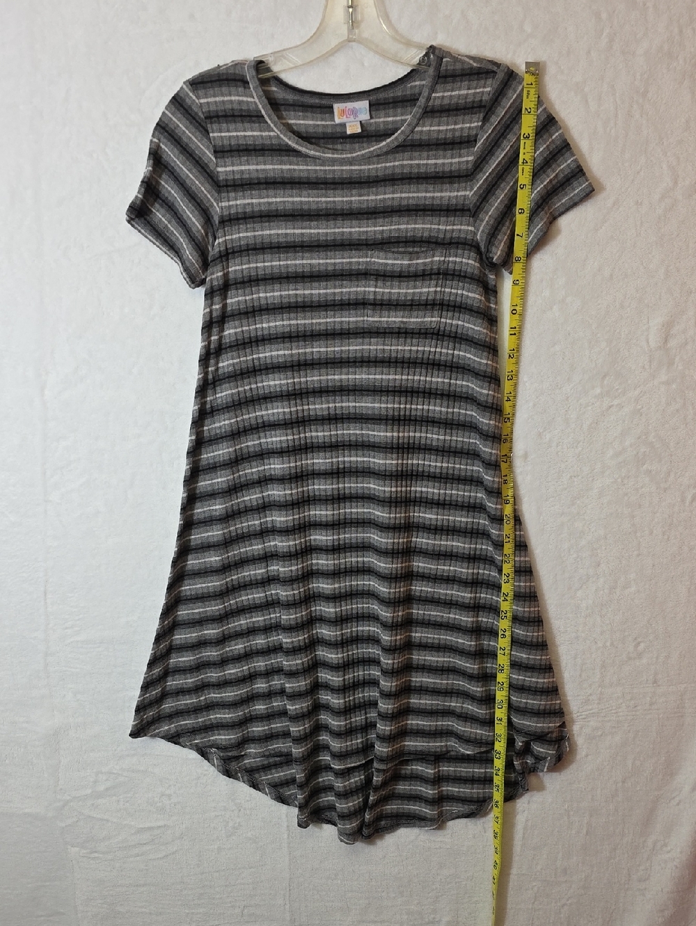 LuLaRoe Women’s High-Low Knit Dress in Gray and White Stripe